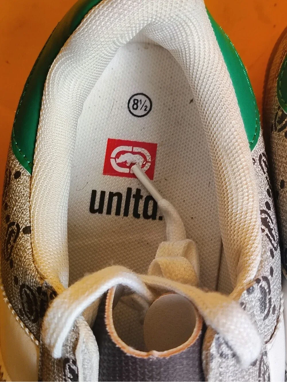 Ecko Unltd Monogram Low Top Sneakers Green White Grey Rhino Men's Size 8.5 Used